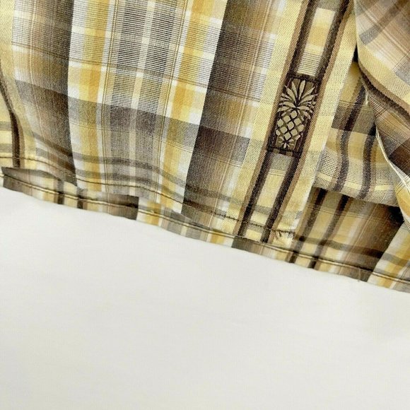 Tommy Bahama Hawaiian Button Down Dress Shirt Size Large Brown Yellow Plaid - Picture 4 of 9
